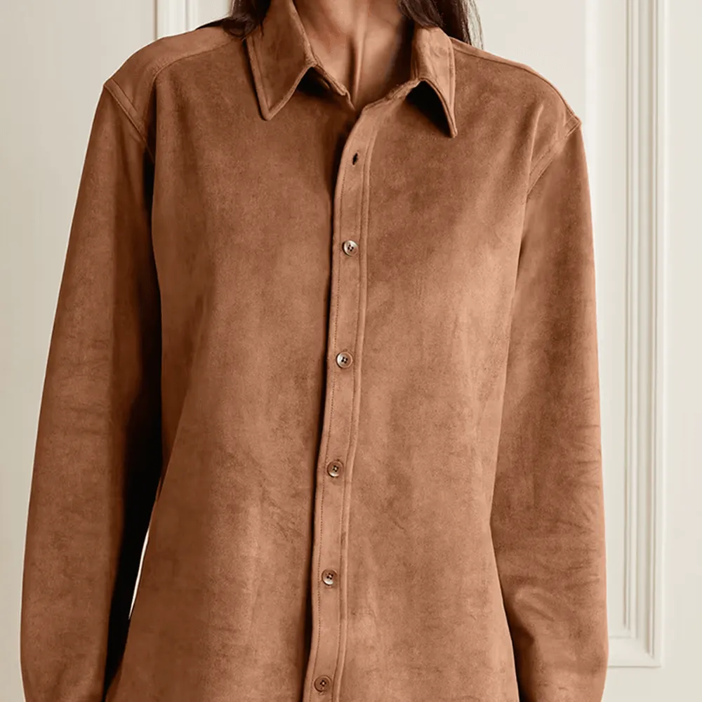 Smooth Simple Button Leather Blend Shirt In Brown