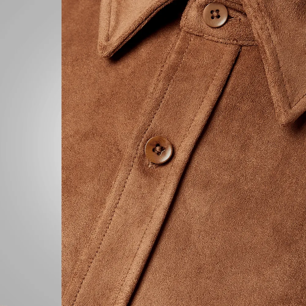 Smooth Simple Button Leather Blend Shirt In Brown