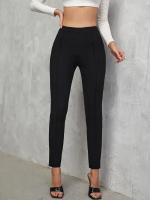 Solid Seam Detail Skinny High Waist Trousers