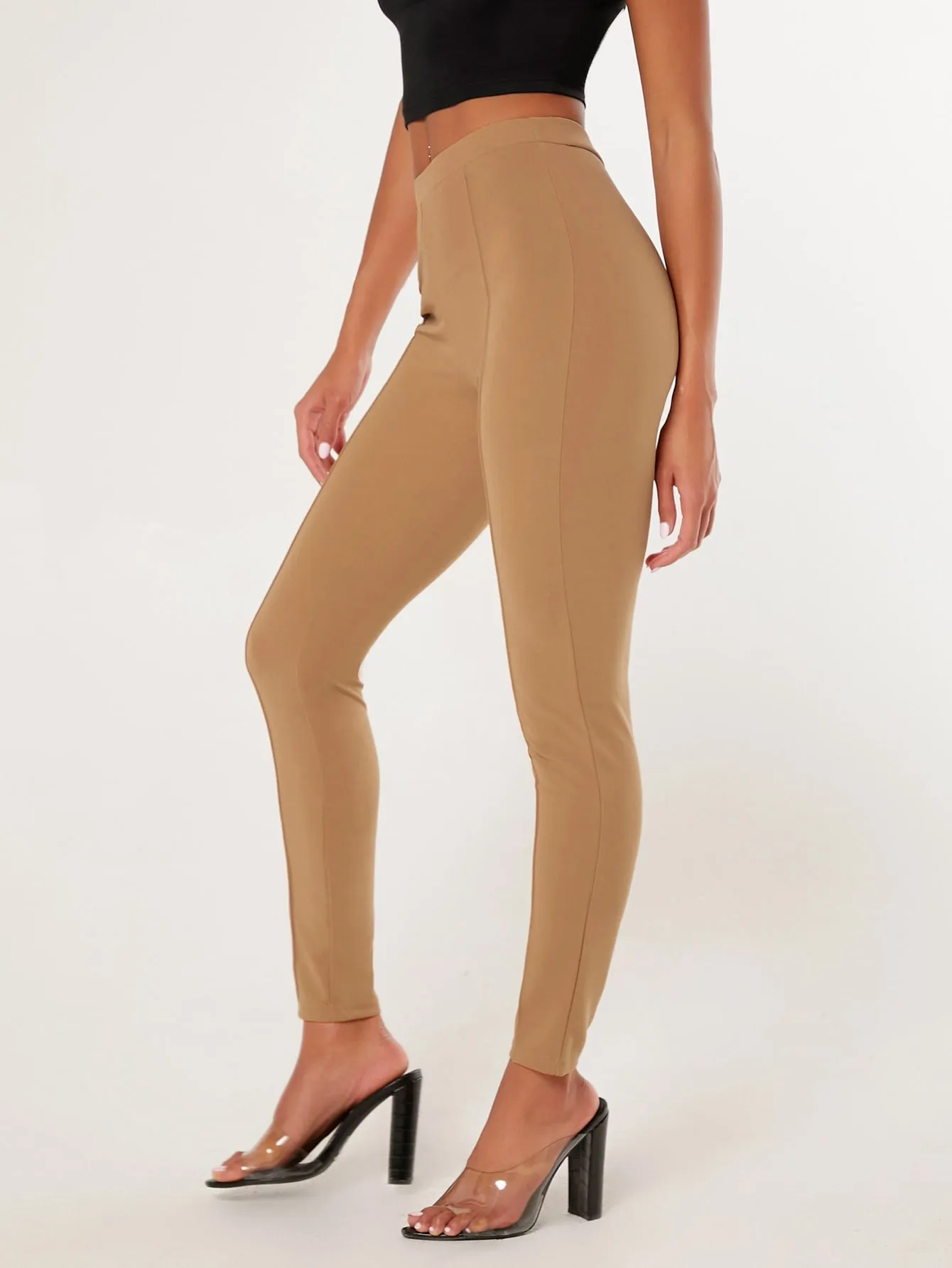 Solid Seam Detail Skinny High Waist Trousers