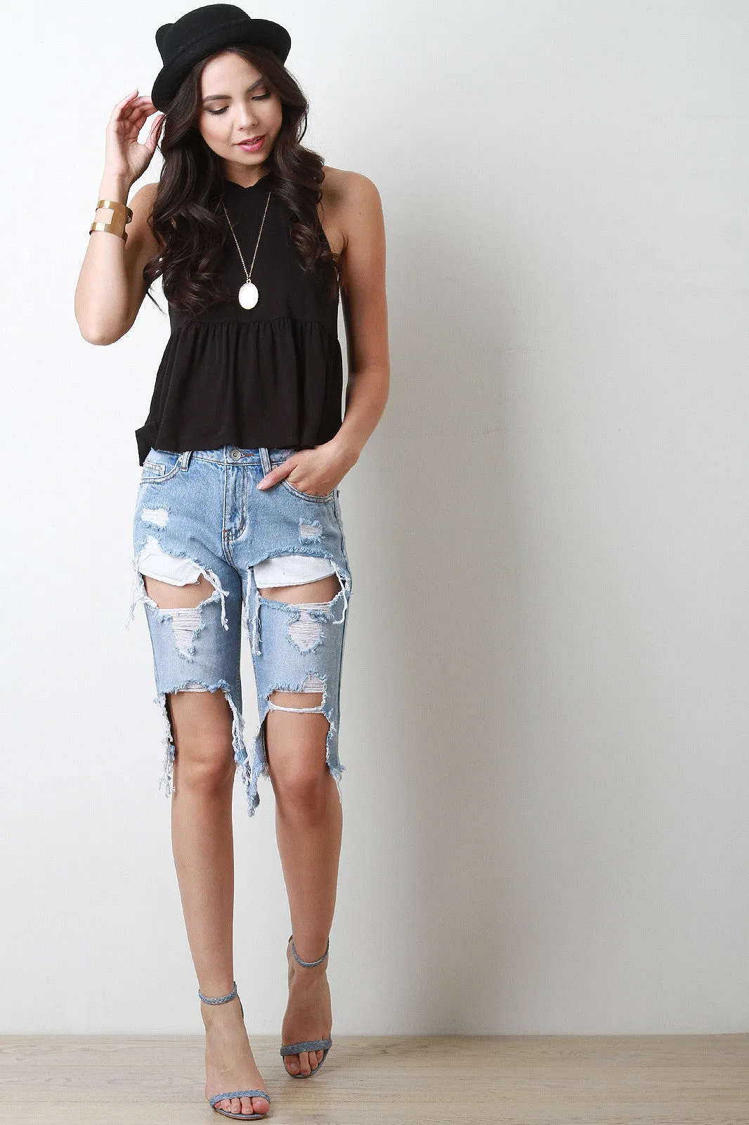 Torn Denim Boyfriend Shorts