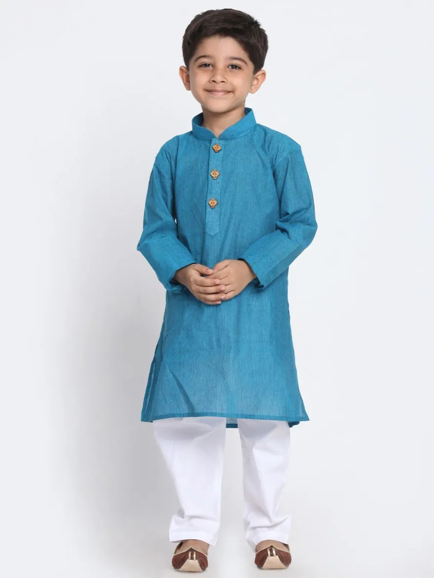 VASTRAMAY Boys Aqua Blue Handloom Pure Cotton Kurta