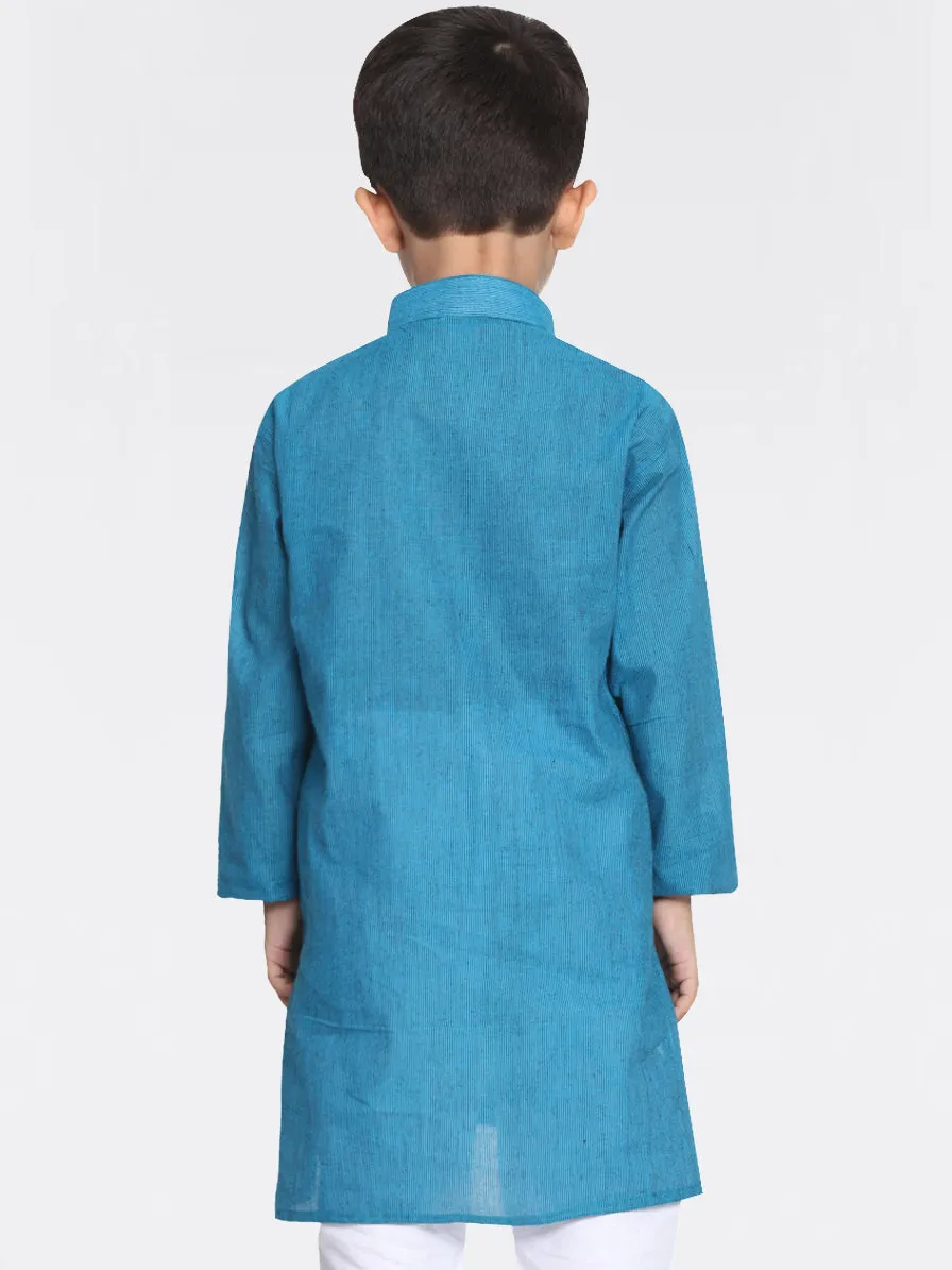 VASTRAMAY Boys Aqua Blue Handloom Pure Cotton Kurta