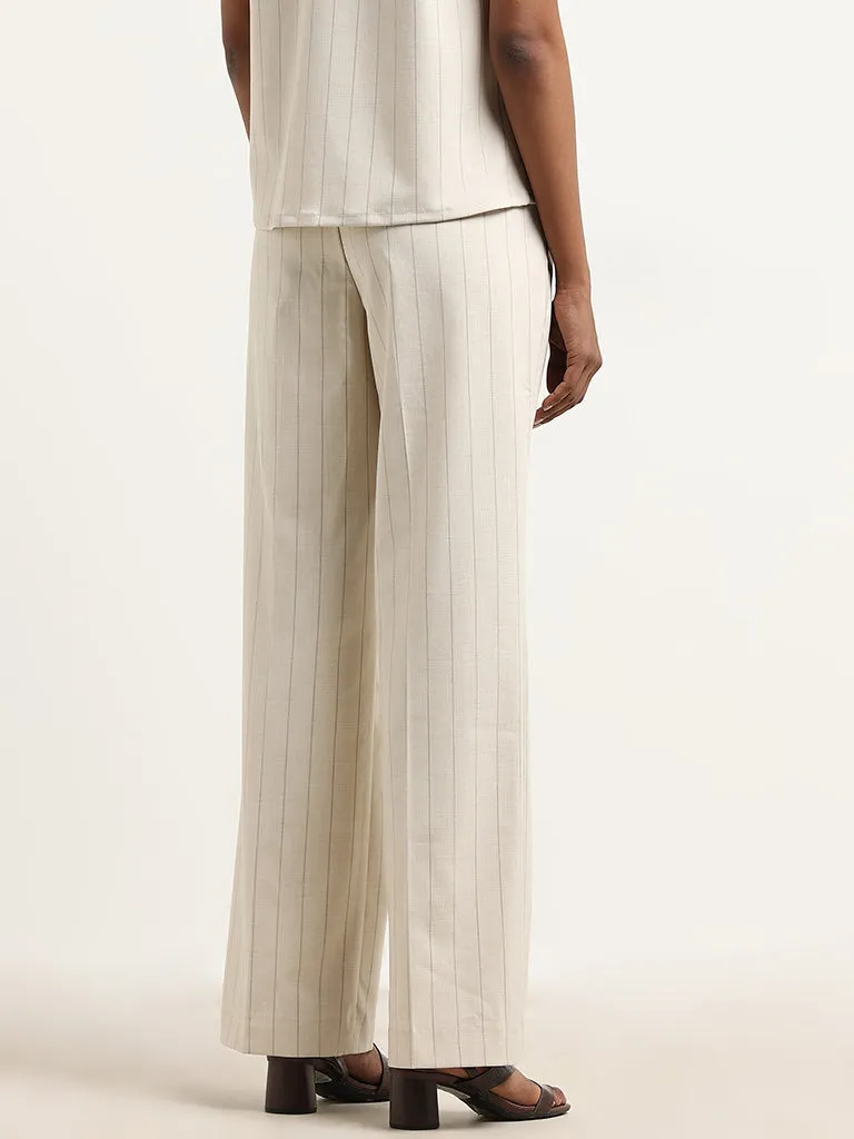 Wardrobe Beige Stripe Pattern High-Rise Trousers