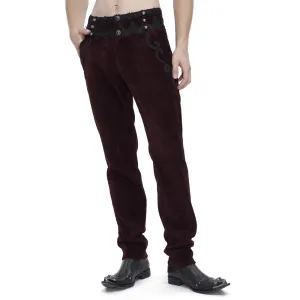 Wine Red Lace-Trimmed Corduroy Tailored Trousers