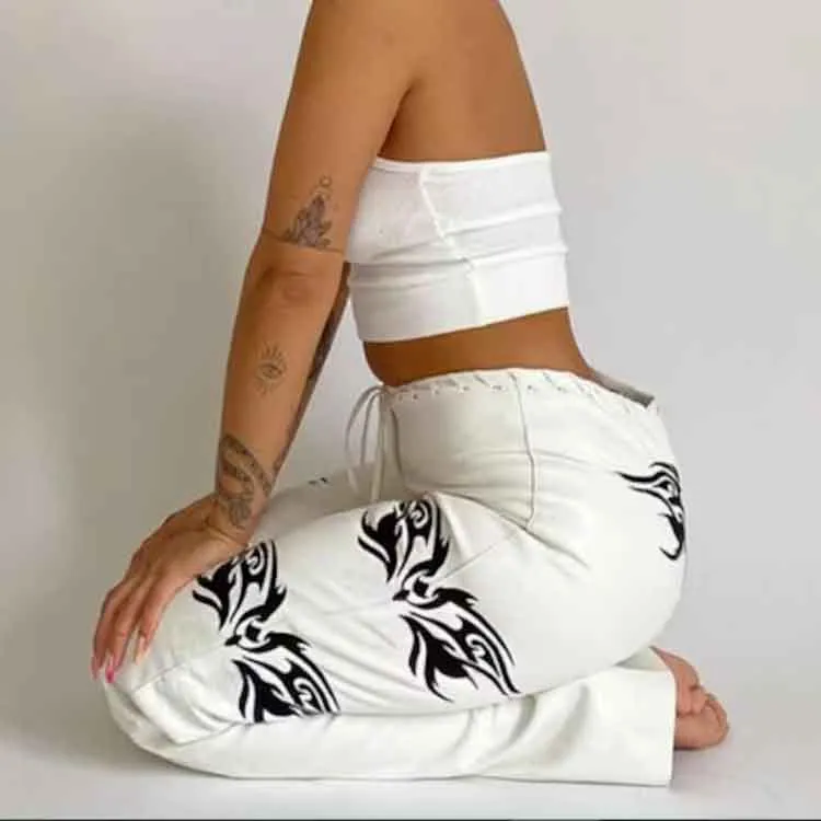 Women White Leather Goth Pant