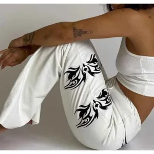 Women White Leather Goth Pant