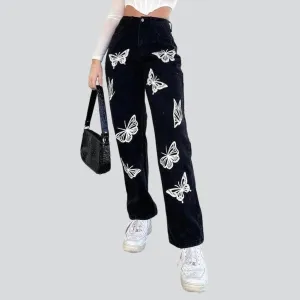 Women's black jeans with butterflies