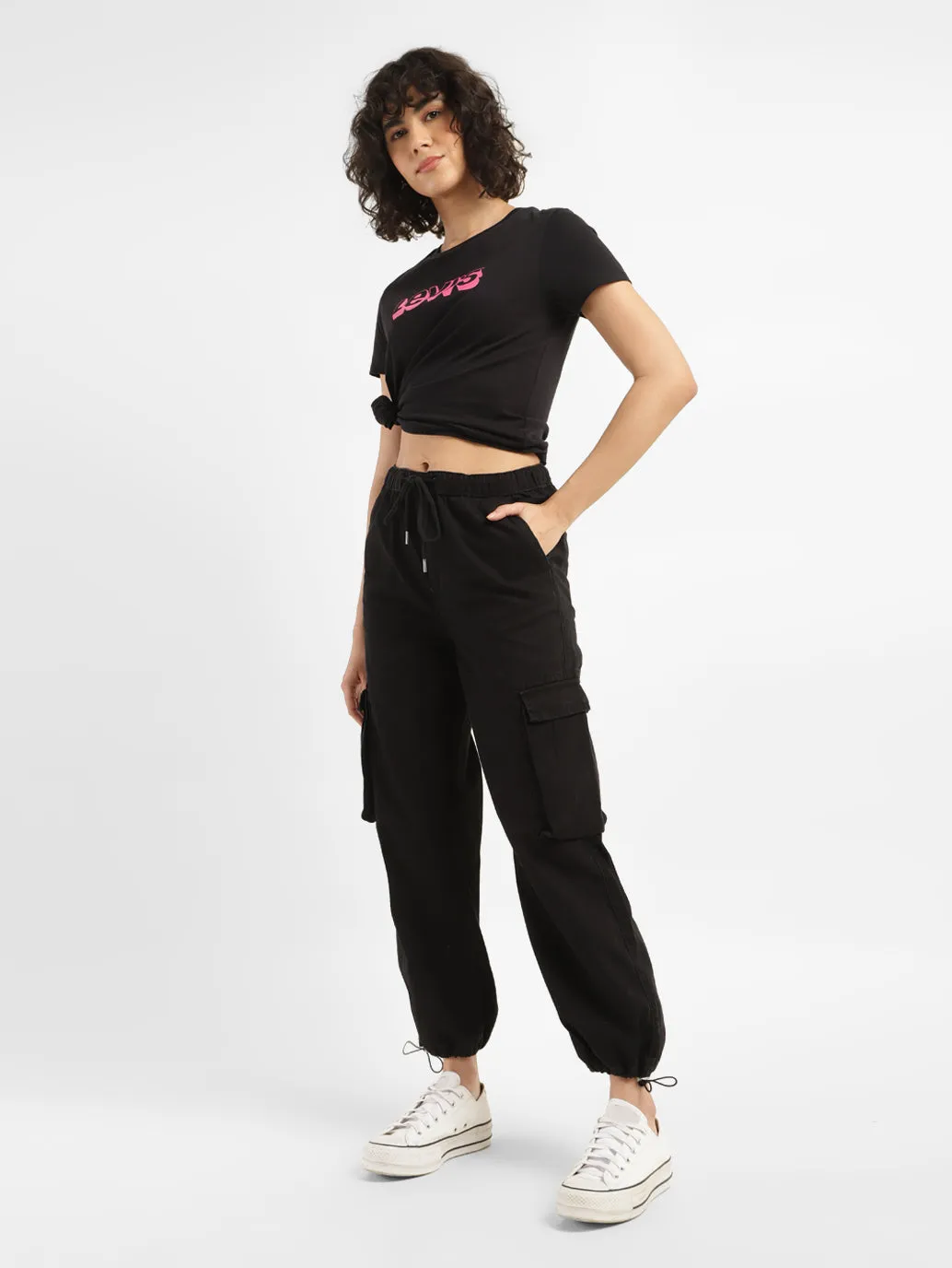 Women's High Rise Black Cargo