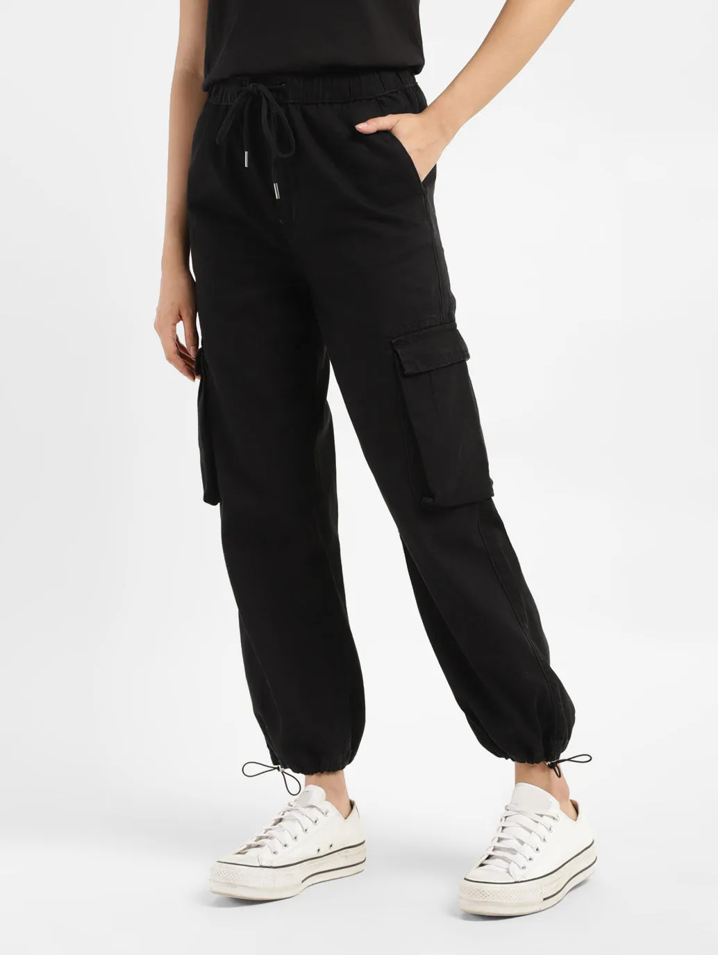 Women's High Rise Black Cargo