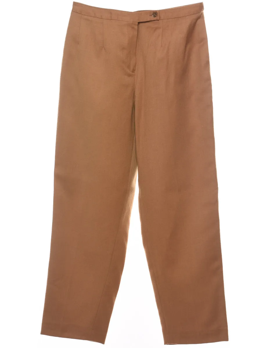 Wool High Waist Light Brown Pleated Trousers - W30 L28