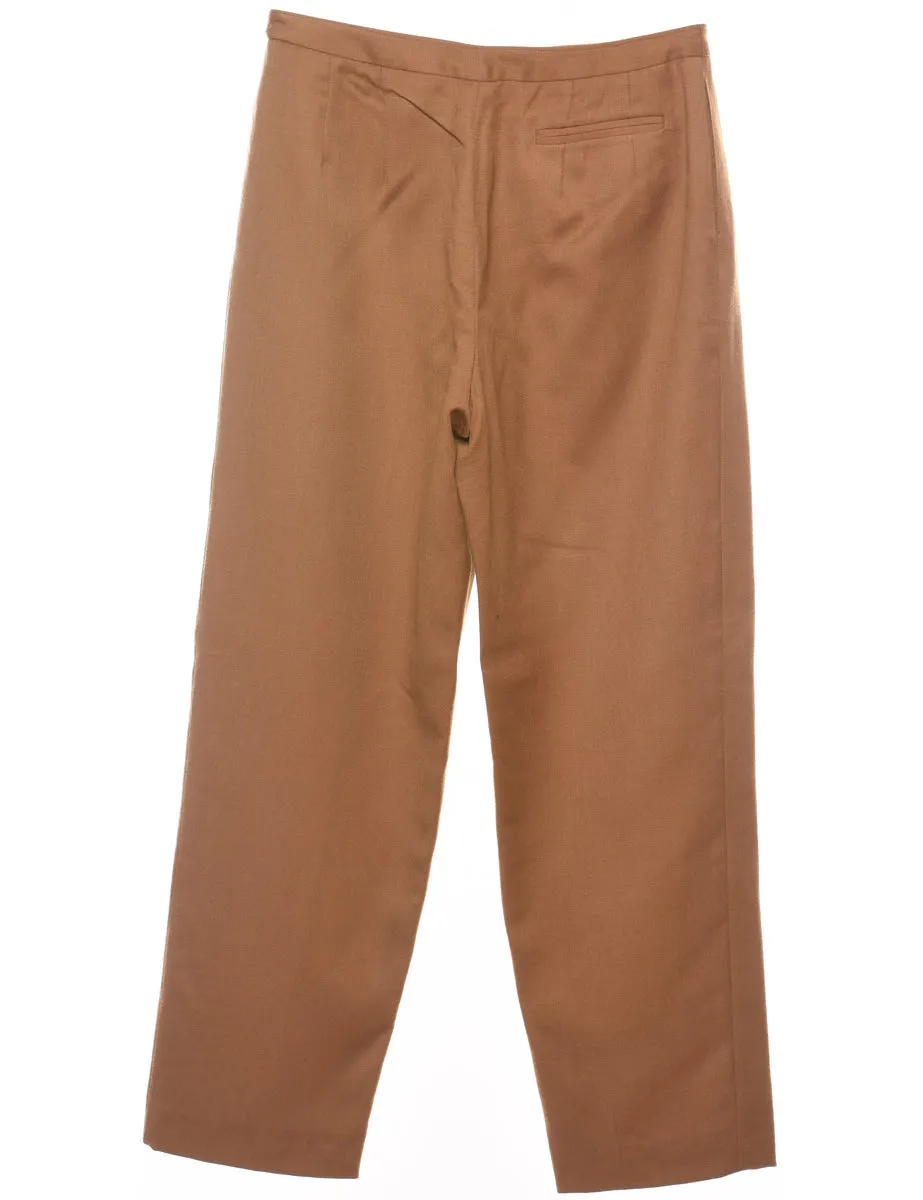 Wool High Waist Light Brown Pleated Trousers - W30 L28